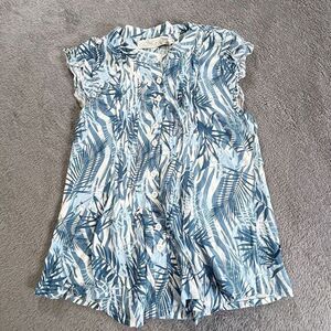 Gaya Women's Tropical Leaf‎ Print Dress Blue White Rayon XS Summer Casual Wear